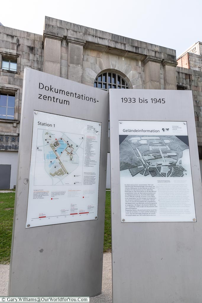 Two signs outside the congress building, indicating the layout of the centre now & how it was in the Nazi-Era of 19933-1945.