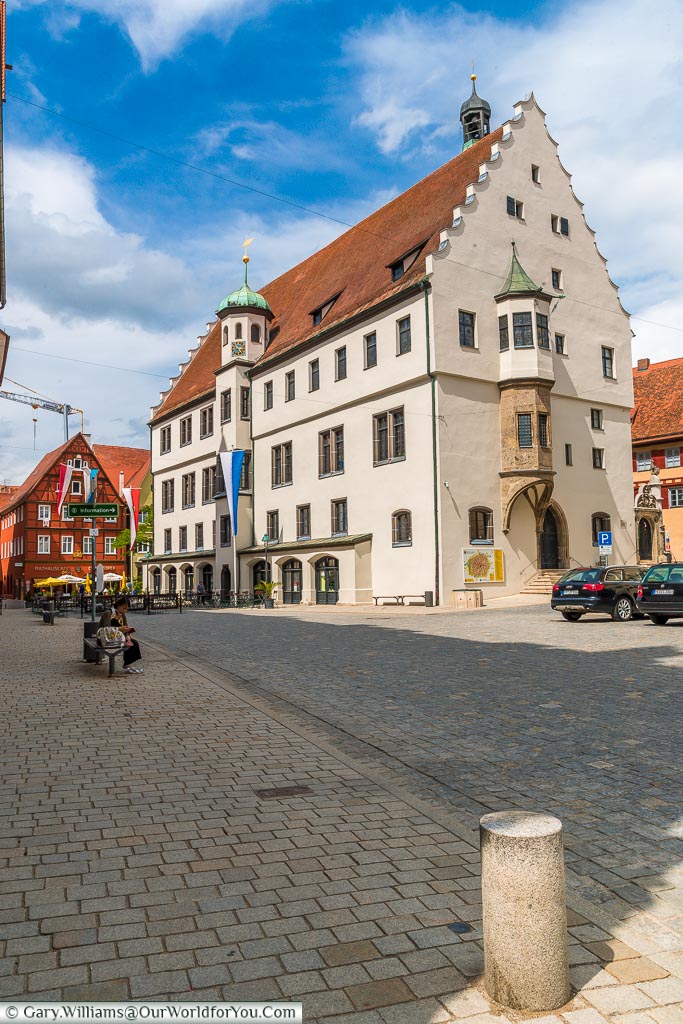 The town's 13th Century Rathaus or Town Hall standing along in the centre of town.