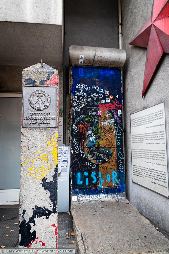 A single concrete section of the wall that now stands near the Checkpoint Charlie Museum.