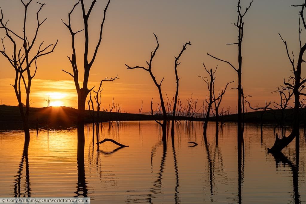 Sunset on Lake Kariba between the petrified trees that mark this amazing landscape.