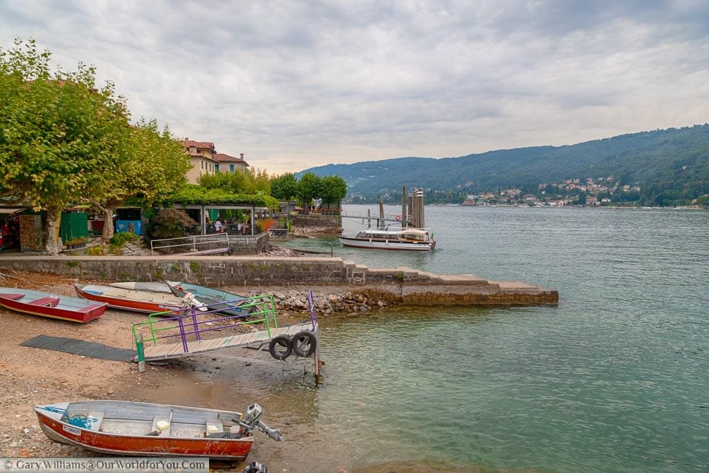 A few small boats on the fishing island of Isola dei Pescatori