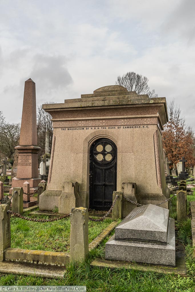 The simple Mausoleum of Prince George, Duke of Cambridge, grandson of George III at Kensal Green Cemetery.