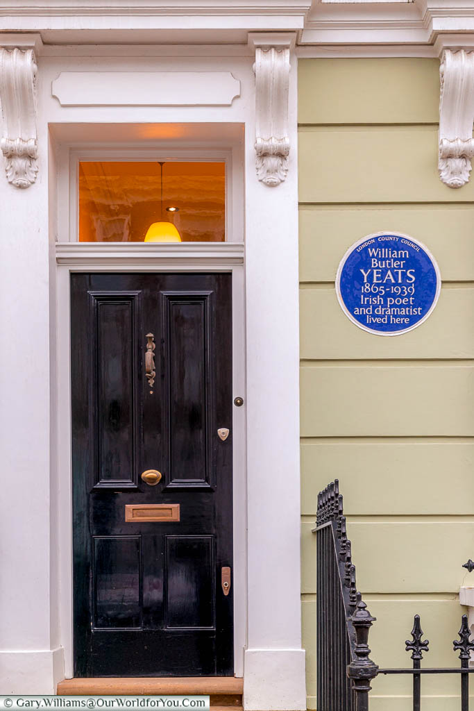 The former home of William Butler Yeats, an Irish Poet and Dramatist, marked with a Blue Plaque, in Fitzroy Road, Primrose Hill