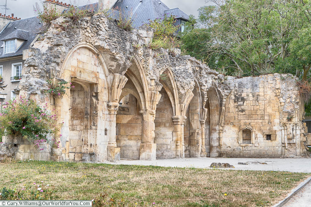 All that remains of the ruined of Eglise Saint-Gilles in Caen are five gothic arches in the sandstone favoured by the Normans.