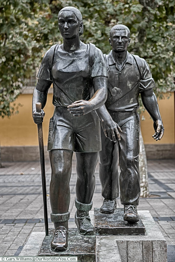 A bronze statue, in Logroño, Spain, to two hikers on the Camino de Santiago.