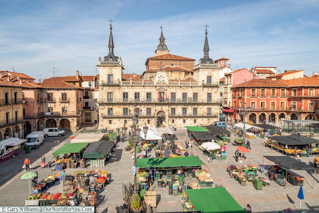 The view of the fresh food market from our hotel room, León, Spain