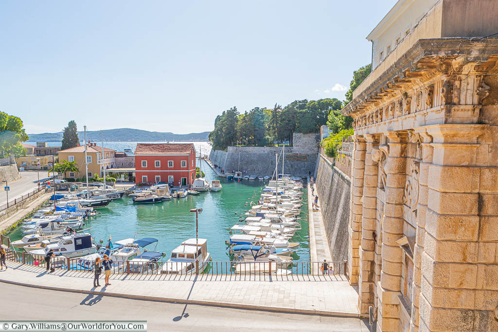 Overlooking the Foša harbour, from the Queen Jelena Madijevka Park, by the Land Gate in Zadar, Croatia
