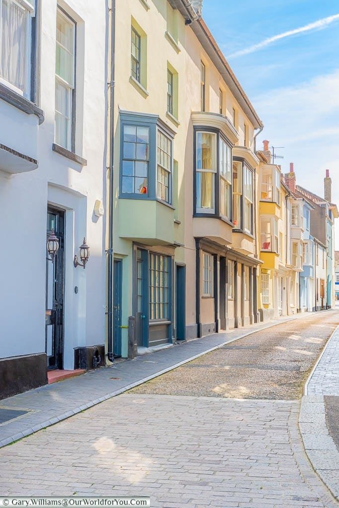 Colourful terraced houses in Jetty Street, Cromer, Norfolk