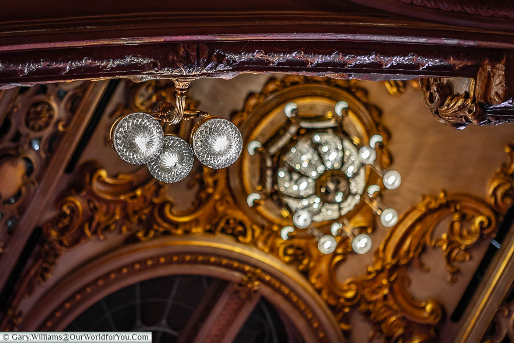A close up of the light fittings and ceiling in the Tower Ballroom Blackpool