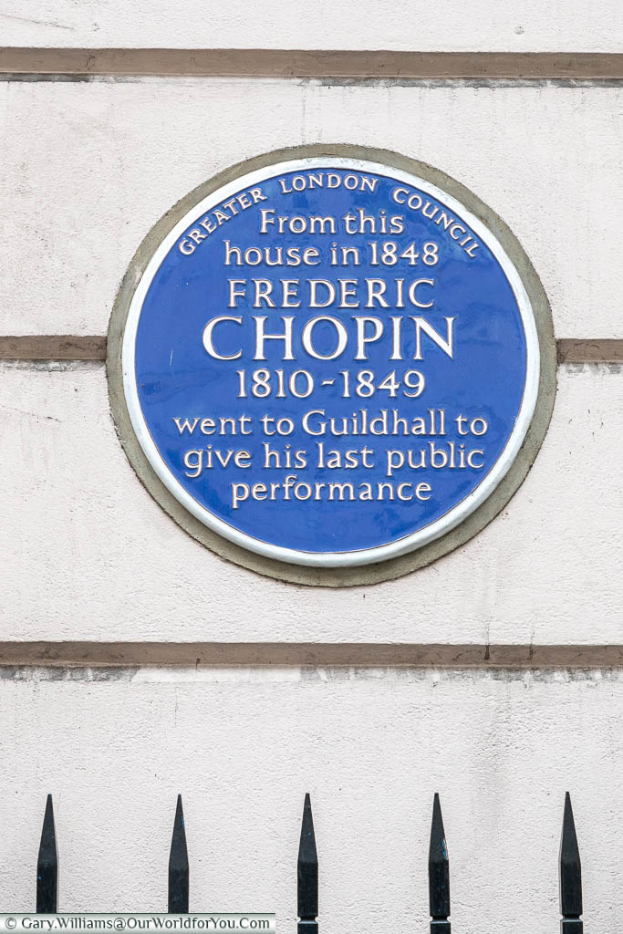 The Blue Plaque to Frederic Chopin in St James's place in the City of Westminster, London