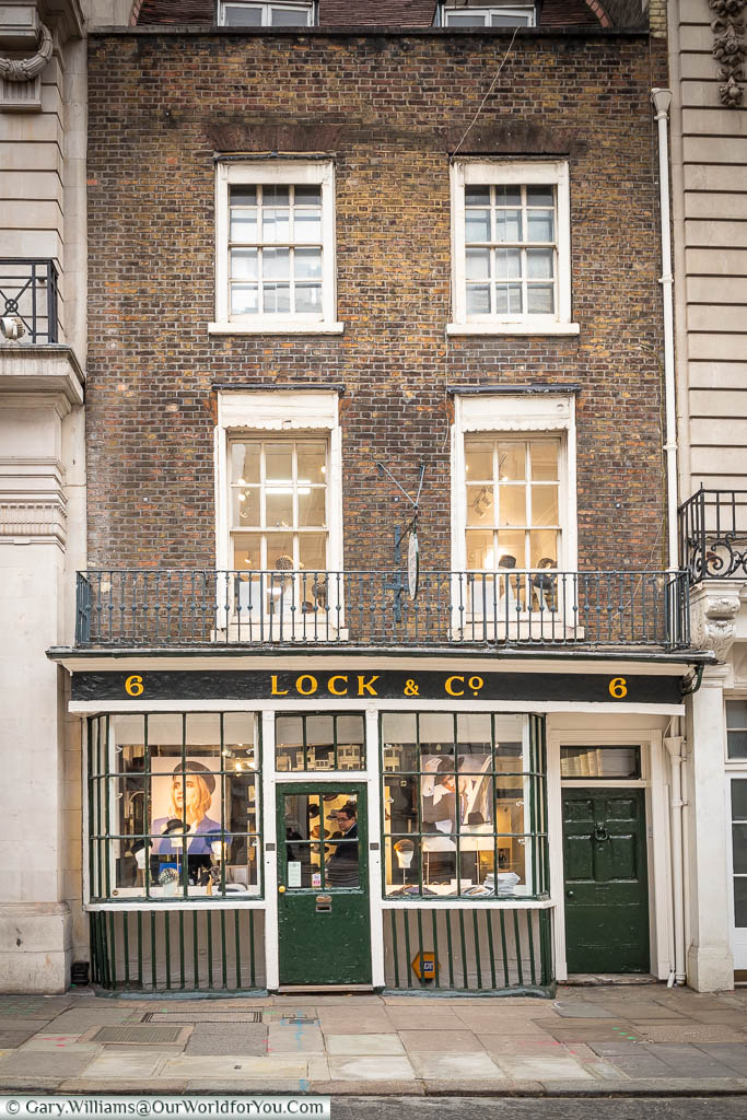 The frontage of the Lock & Co. Hatters on St James's Steet in the City of Westminster, London