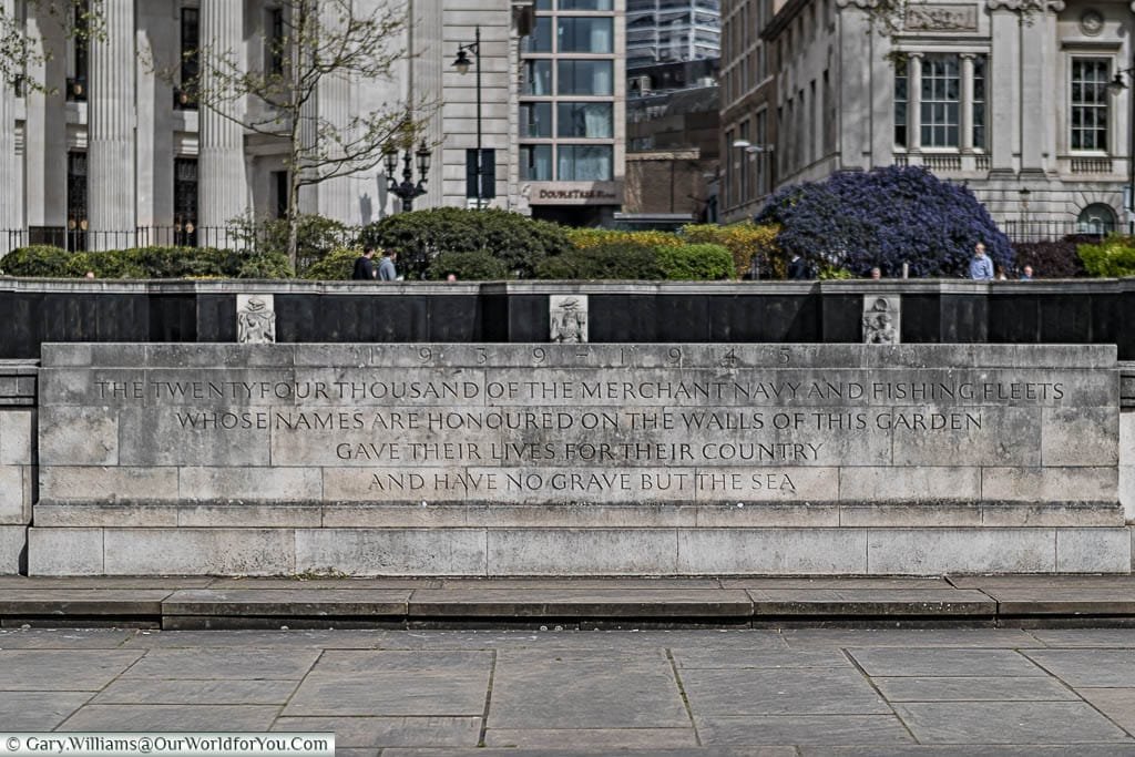 The Stone of Remembrance at the Tower Hill Memorial in Trinity Memorial Gardens on Tower Hill, London