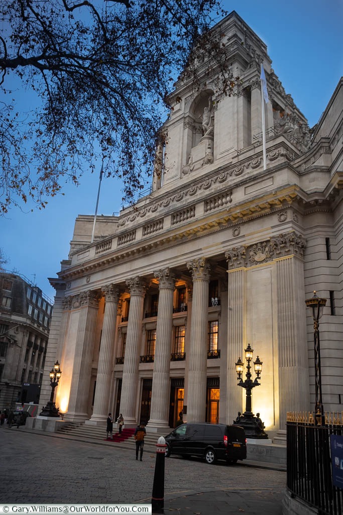 Trinity House at dusk, a neo-classical building close to Tower Hill in London