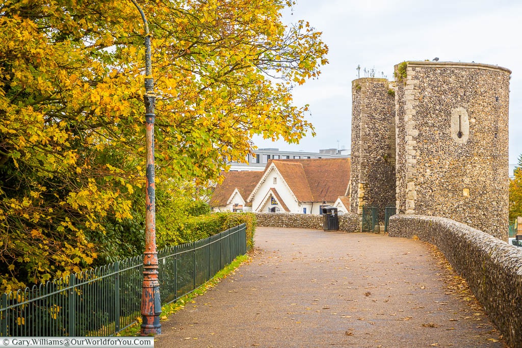 The pathway around the City Walls at the edge of Dane John Gardens in the south-east of Canterbury.