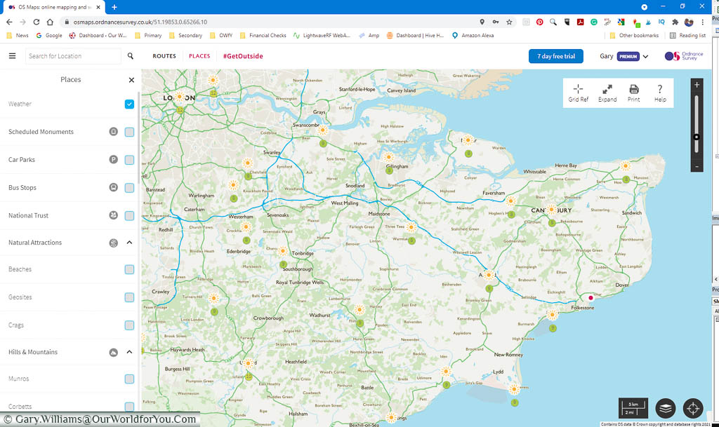 A desktop screenshot of the OSMaps apps stand view of the county of Kent