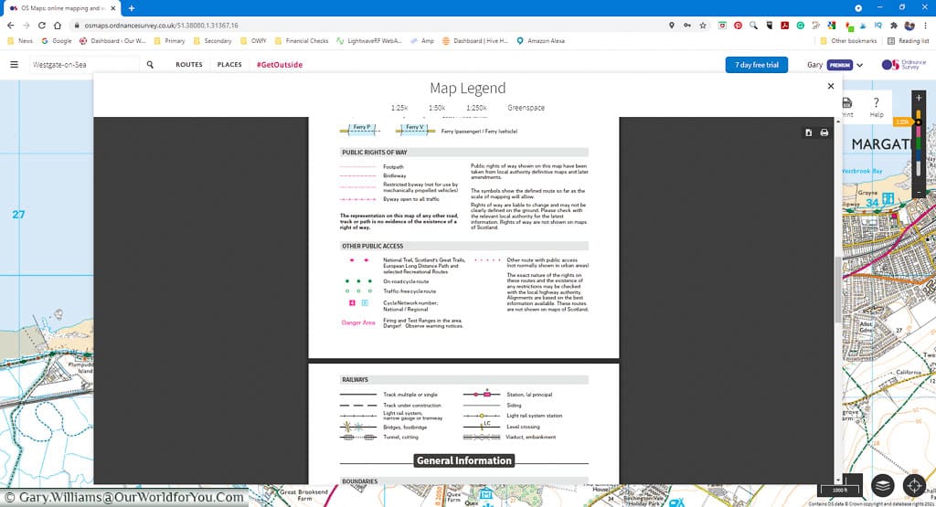 A desktop screenshot of the OSMaps apps 1:50k Map Legend