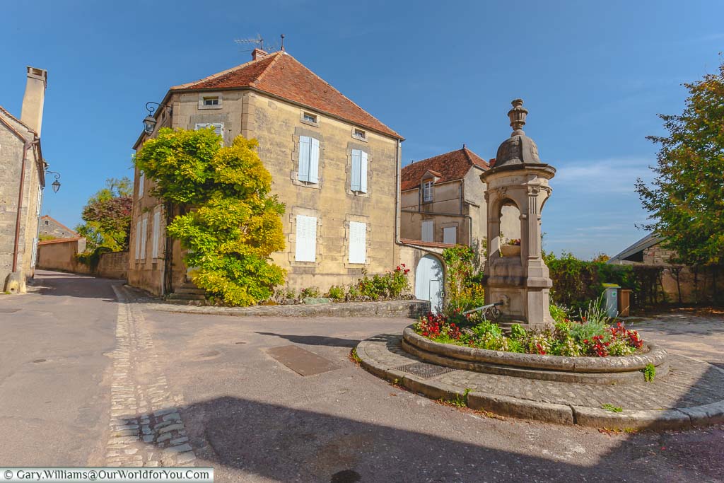 A pretty little square in the picturesque village of Flavigny-sur-Ozerain in the Côte-d'Or region of France