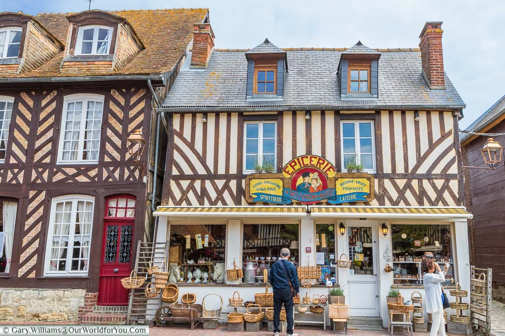 A traditional epicerie, or grocer's shop, in Beuvron-en-Auge selling produce from the Normandy Region.