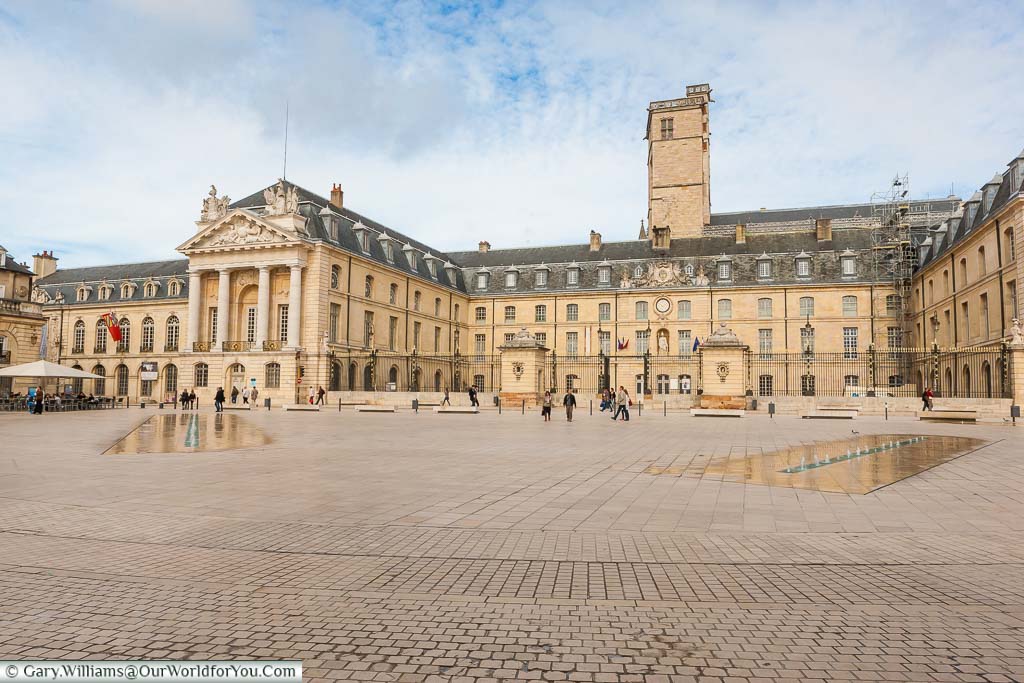 The grand stone palacial Dijon town hall from the Place de la Libération in the centre of Dijon, France