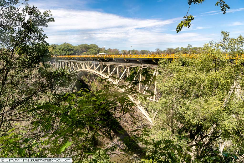 The iron bridge connecting Zimbabwe to Zambia over the Zambezi gorge in Victoria Falls, Zimbabwe