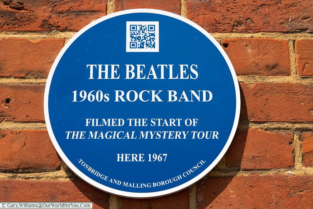 A Tonbridge & Malling Borough council blue plaque to Blue plaque to Blue plaque to The Beatles, West Malling, Kentron the High Street in West Malling