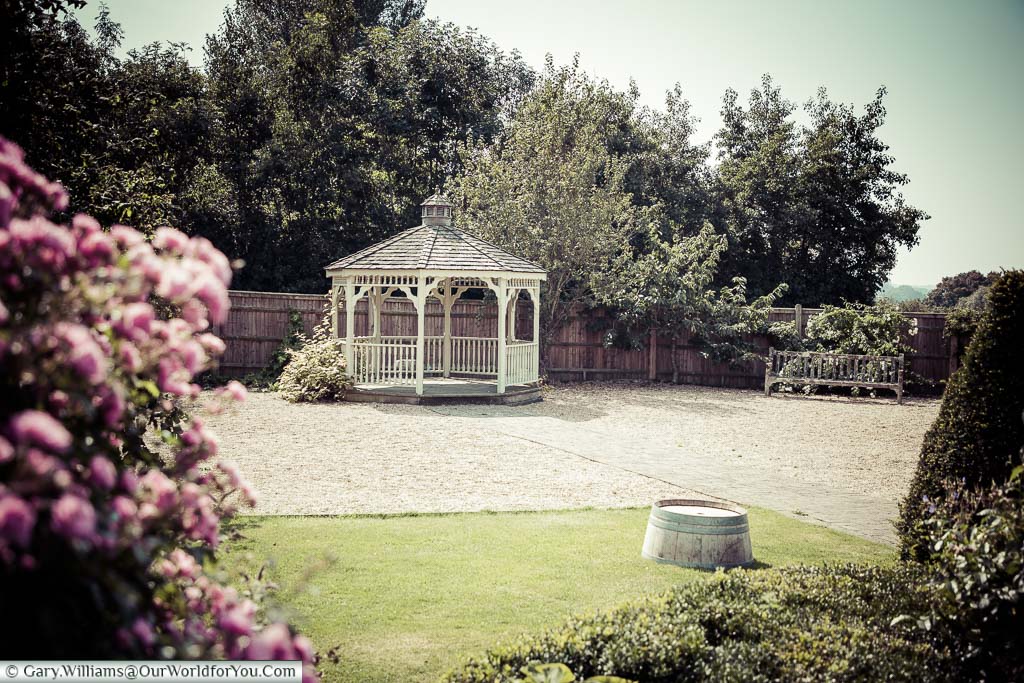 A view of the vintage canopy within Chapel Down's Herb garden that can also be hired as a wedding venue.