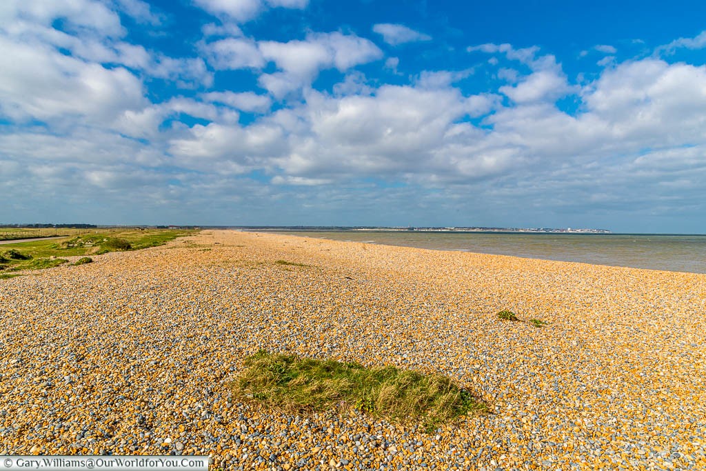 The pebbled shoreline of Sandwich Bay, Kent