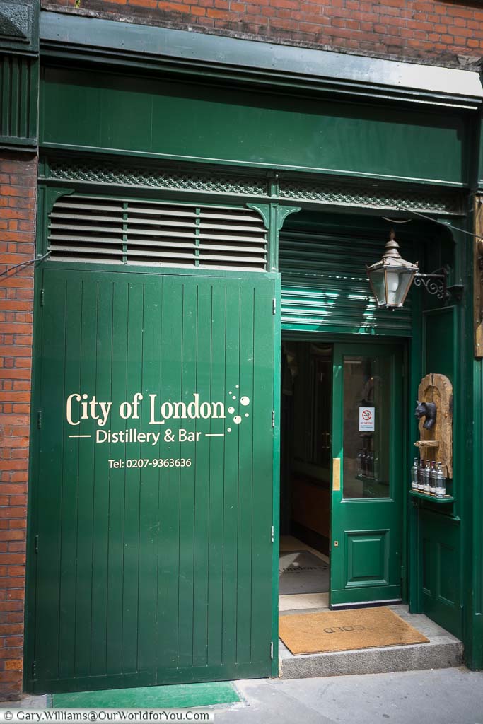The discreet entrance to the City of London Distillery, in Bride lane off Fleet Street