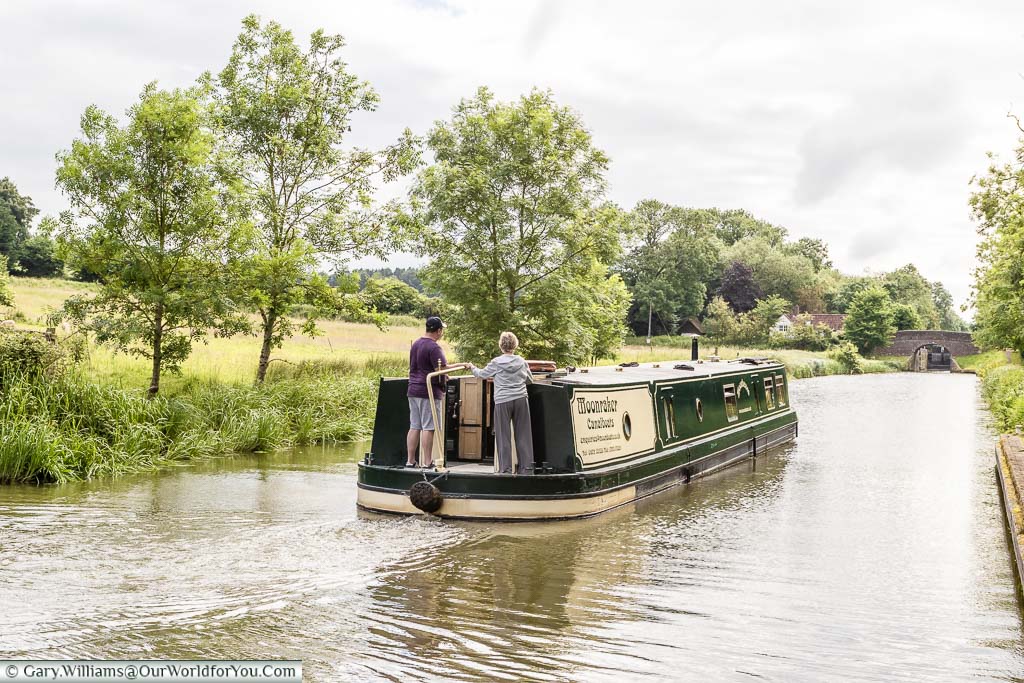 Moonbeam, our wide beam canal boat, heading along the Kennet and Avon canal at relaxing pace barging makes you adopt.