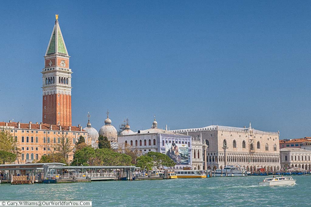 The view over the Grand Canal towards St. Mark's Square with St Mark's Campanile dominating the view