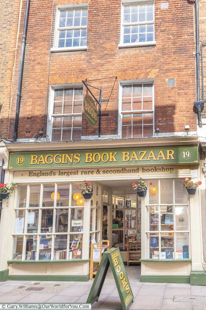 Baggins Book Bazaar; The narrow front to a second hand bookstore that claims to be England's largest