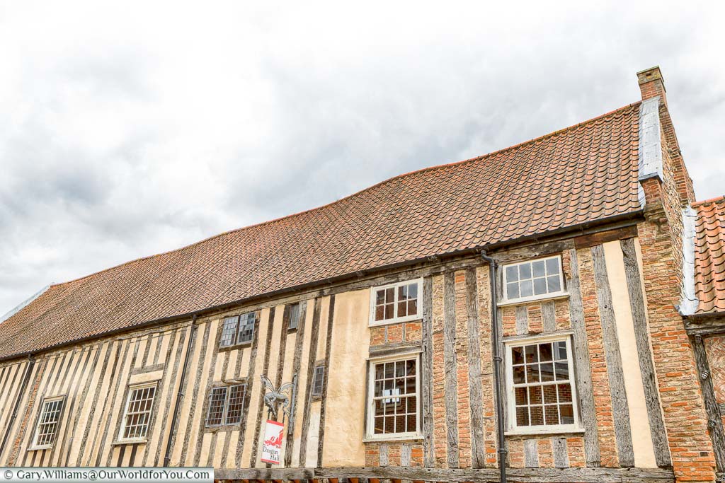 The half-timbered Dragon Hall, a 15th-century medieval merchant’s trading hall in Norwich