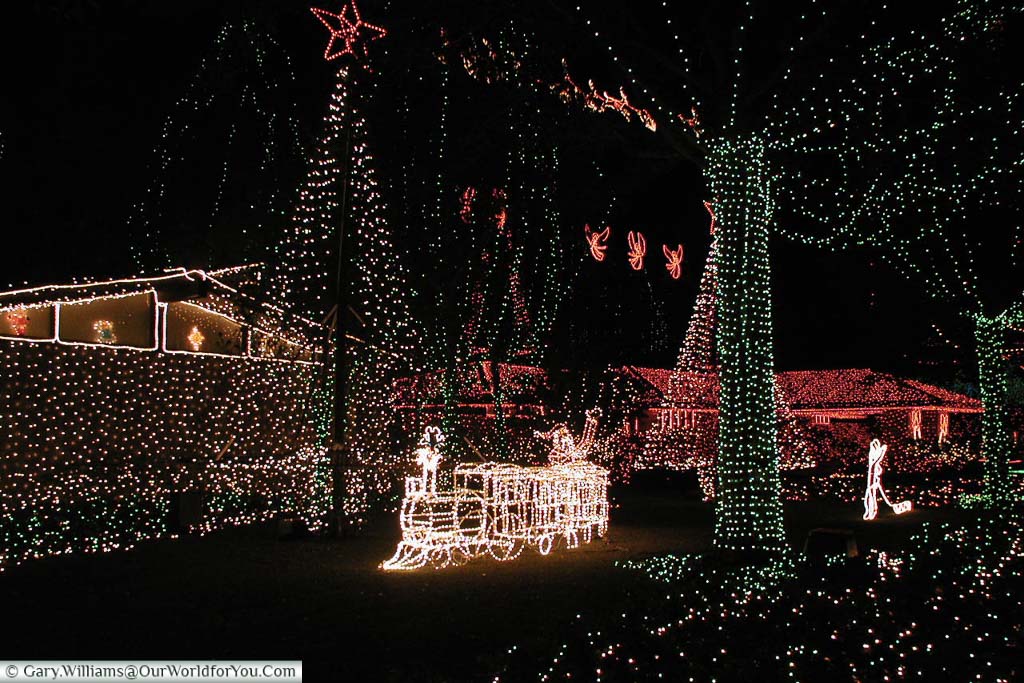 A mass of fairy lights decorating fictional homes at the MGM studios in Florida