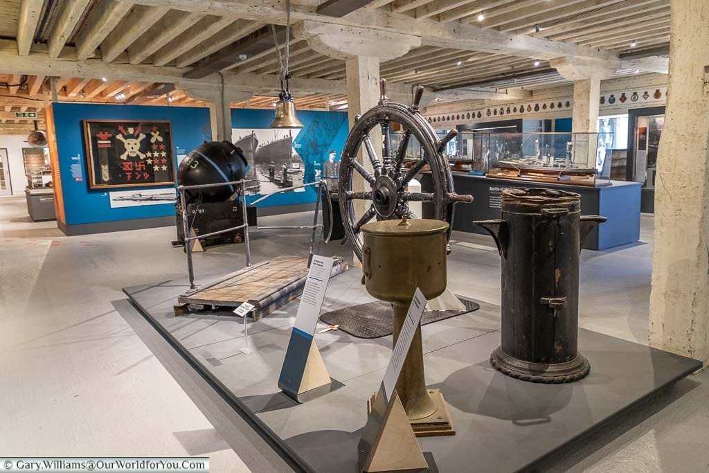 Various display items from the Steam, Steel and Submarine exhibition at the Historic Dockyard Chatham