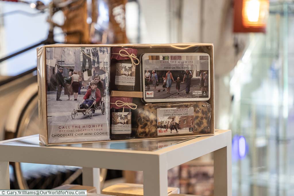 Call the Midwife gifts on display in the gift shop at the Historic Dockyard Chatham