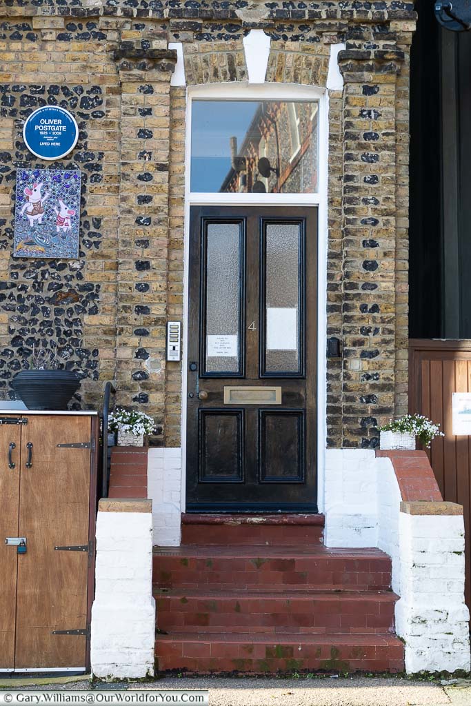 The steps leading to the front door of a terraced house in Broadstairs where the animator and author Oliver Postgate lived, famous for creating the Clangers and Bagpuss