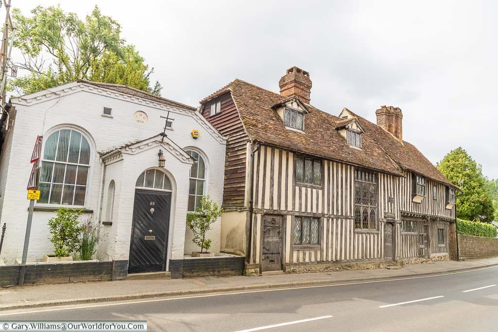 The 16th-century timber-framed Pickmoss on the High Street of the village of Otford, Kent