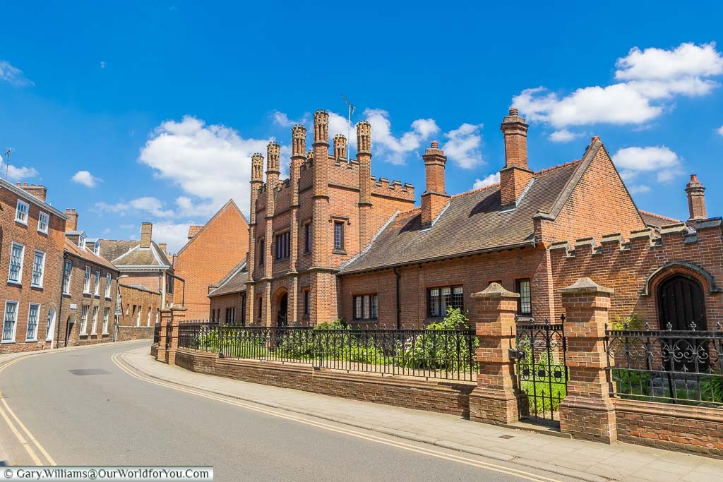 The red brick buildings of Queen's Street in King's Lynn, Norfolk