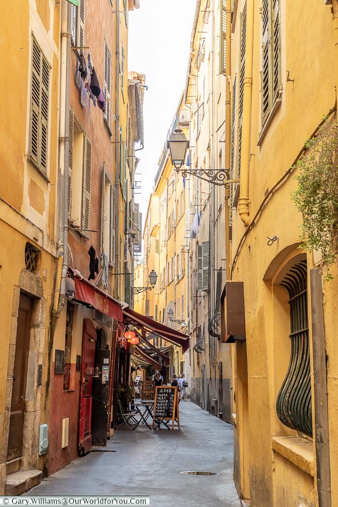 The narrow rustic lanes of the old town of Nice on the French Riviera