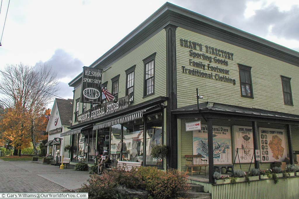 Shaws General Store, a traditional wooden store in Stowe, Vermont