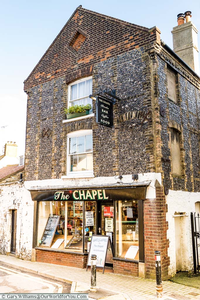 The Chapel; a bar and book shop built in part of a former church. The church was destroyed a number of times and its final incarnation is a flint built, 3 storey building