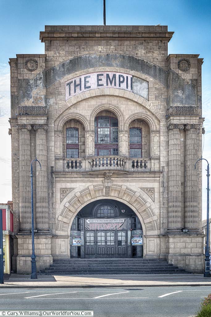 The exterior of the turn of the 20th century, Empire Theatre, in much need of restoration, in Great Yarmouth, Norfolk