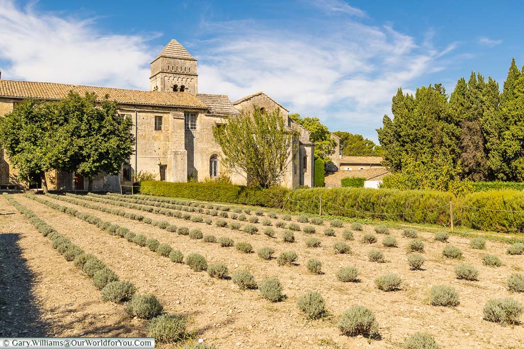 Looking across the gardens to the Monastery Saint-Paul de Mausole in St Remy de Provence, that was briefly home to Vincent van Gogh.