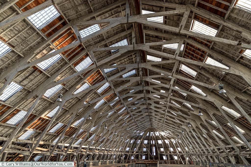The impressive internal space and roof of number 3 slip in Chatham Dockyard, a museum and part-time film set.