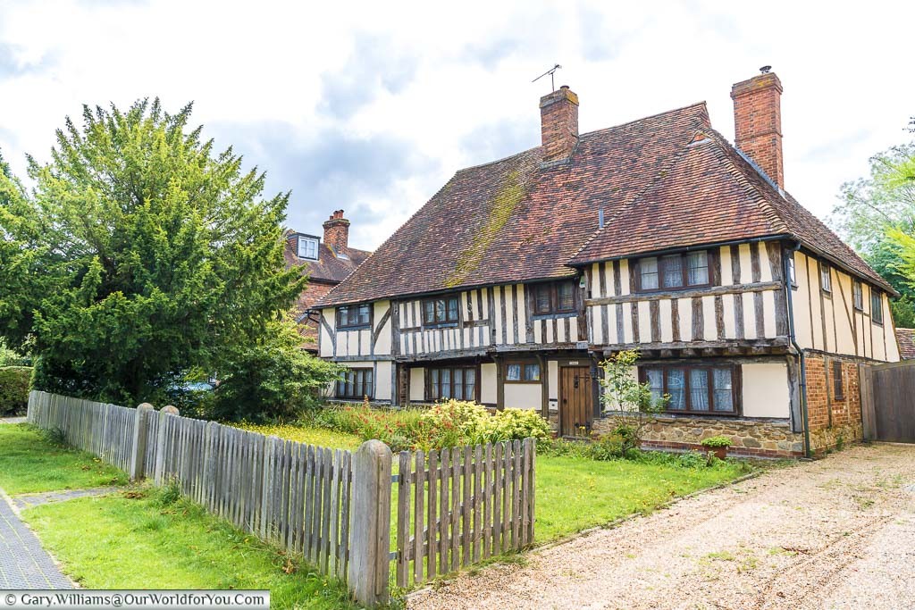 The Chequers, a half timbered building built in the late Middle Ages just prior to the Tudor Period.
