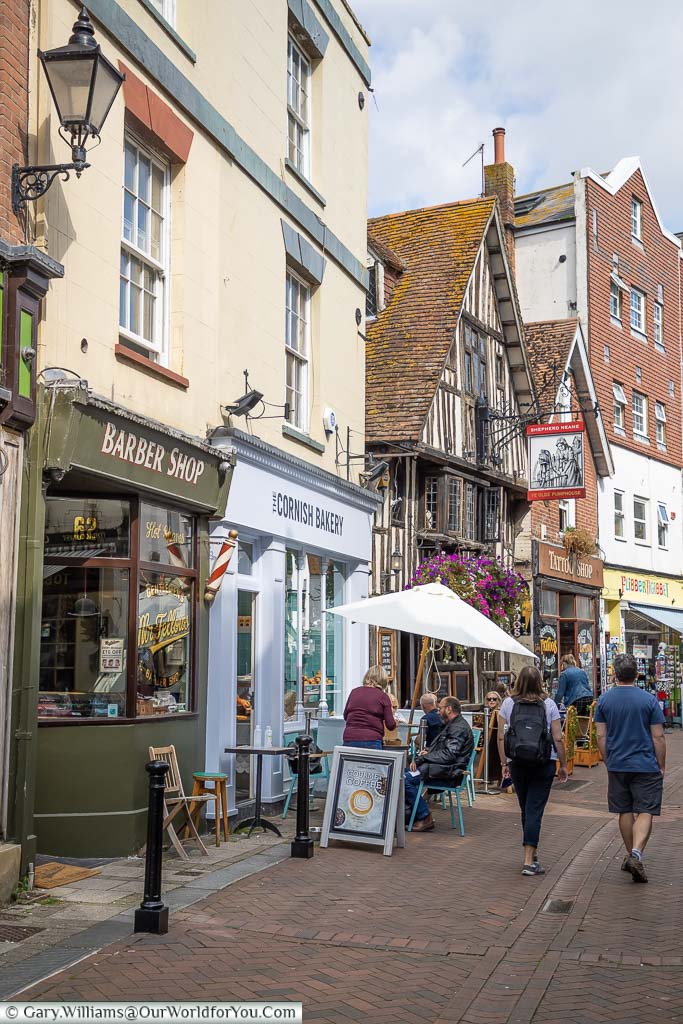 Strolling along the historic George Street in the old town of Hastings