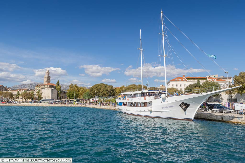 A large tourist schooner moored up at the harbour in Split, Croatia