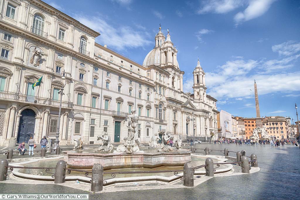 The oblong Piazza Navona in Rome, with its three fountains