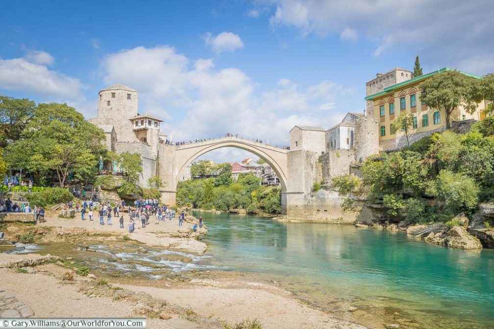 The Stari Most above the Neretva River in Mostar, Bosnia and Herzegovina on our Our Croatian Road Trip