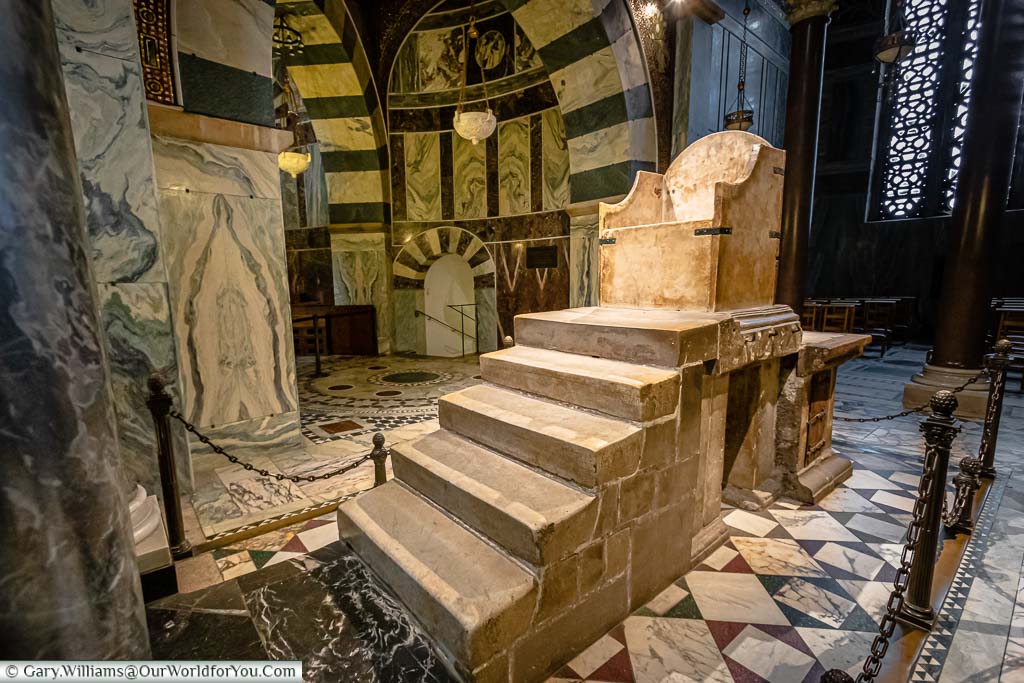 The throne of Charlemagne. The throne is a straightforward stone construction, on the level above the congregation, where all Holy Roman Emperors were crowned until the early 16th century.
